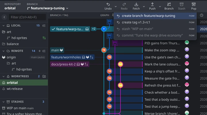 The undo menu listing the last few operations